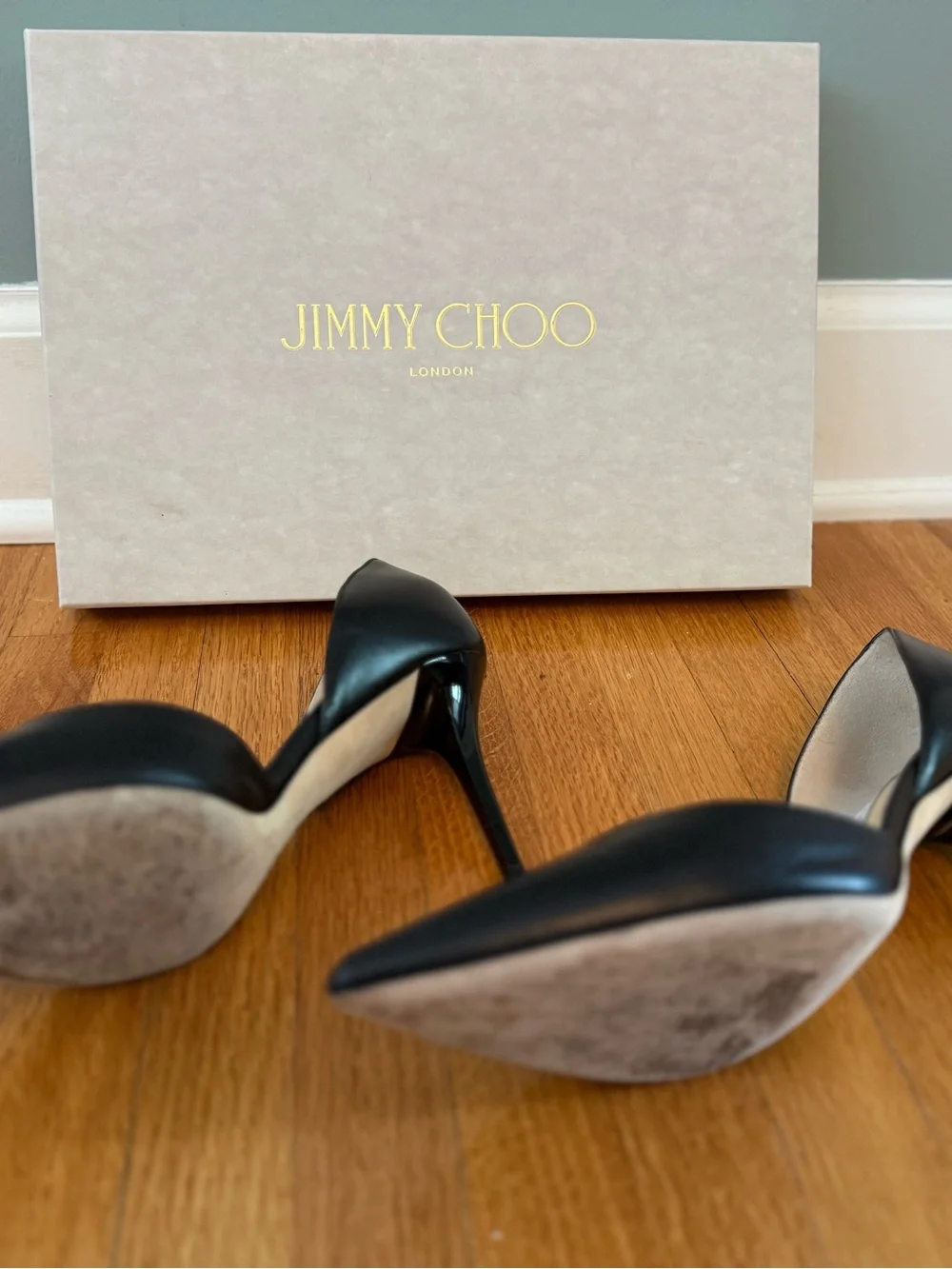 Jimmy Choo Black Leather Pointed D'Orsay Stilettos